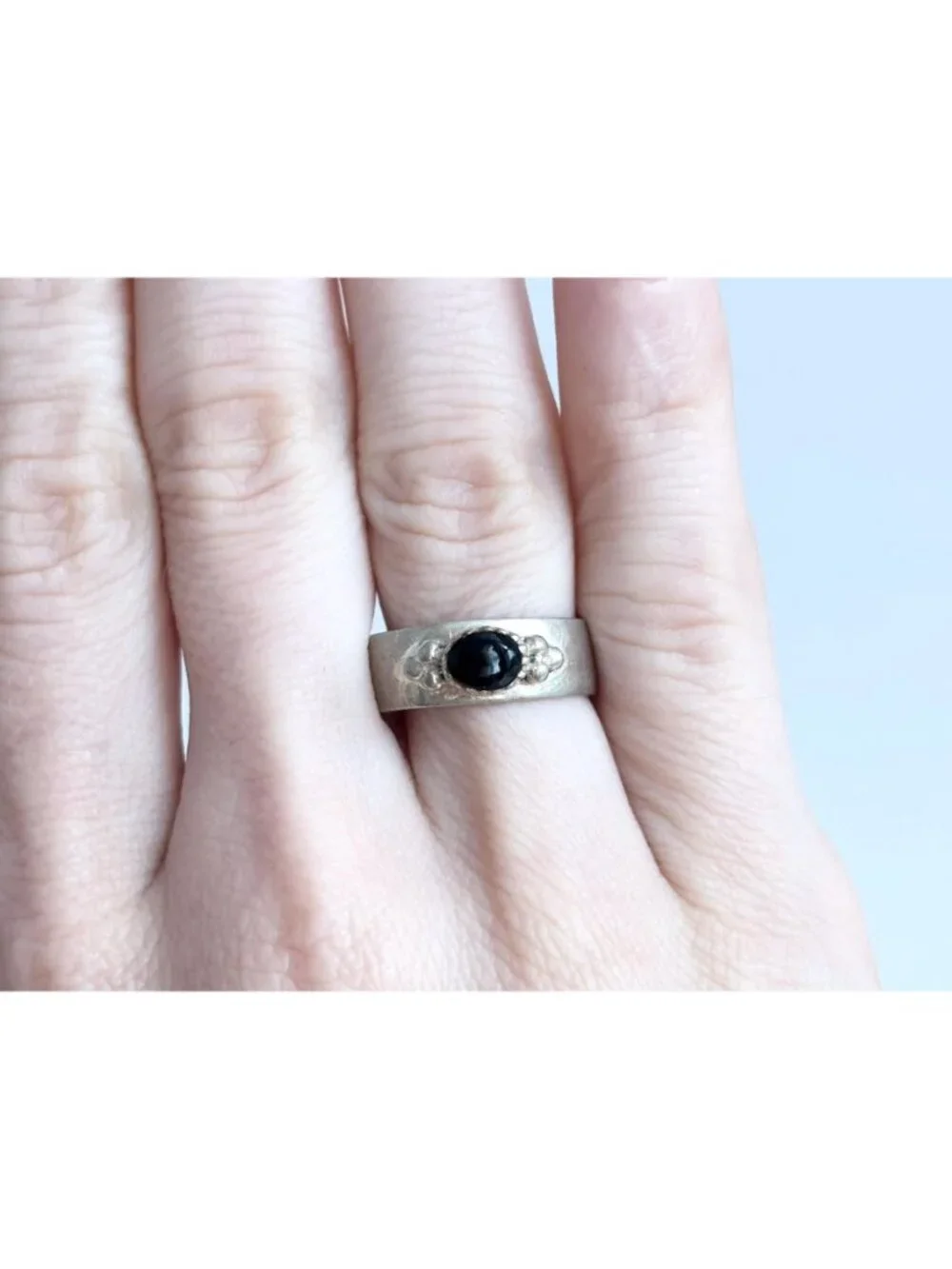 Southwest Style Minimalist Black Onyx Sterling Silver 925 Vintage Ring - sz 6.75